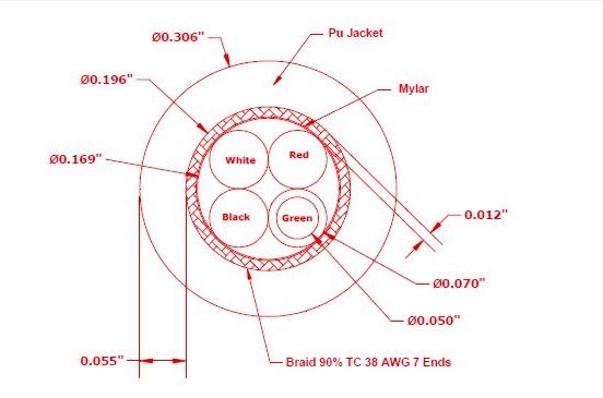 Cable unarmored 4C x 18AWG Polyurethane, PN: VAR 377 (per meter)