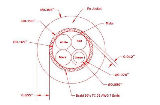 Cable unarmored 4C x 18AWG Polyurethane, PN: VAR 377  (per meter)
